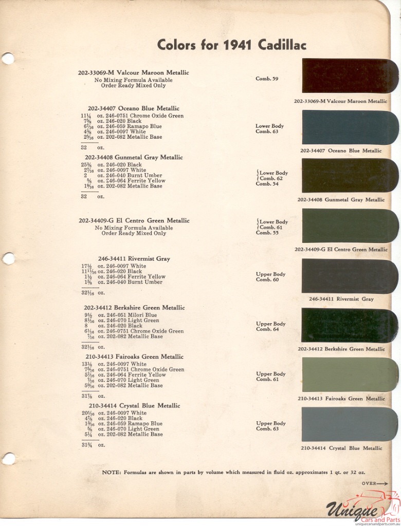 1941 Cadillac Paint Charts DuPont 1